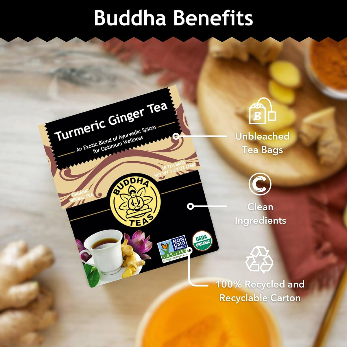 BUDDHA TEAS Organic Tumeric Ginger Chai Concentrate, 18 CT