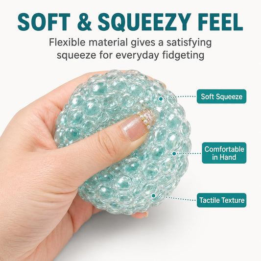 Handmade Stress Relief Balls for Adults, Soft Squeeze Fidget Toy with Rustling Sound, Portable Sensory Desk Toy for Office and Home (1 Blue)
