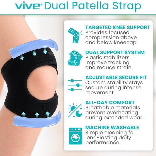 Vive Patellar Dual Strap Knee Support - Knee Stability Brace for Men
