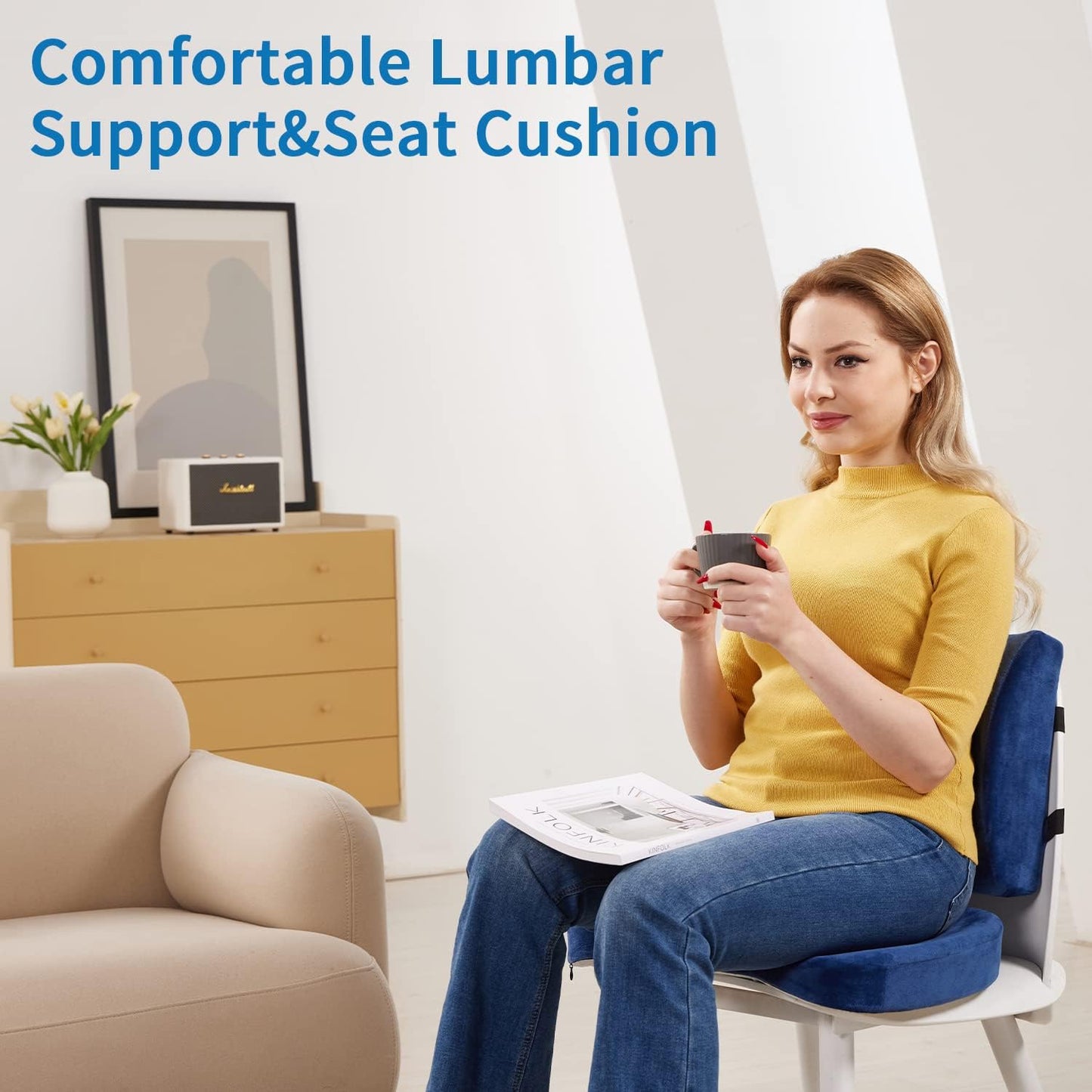 SAIREIDER Seat Cushion and Lumbar Support Pillow for Office Chair, Memory Foam Car Seat Cushions Back Support Pillows, Help Relieve Pain of Back, Lumbar, Tailbone and Sciatic Nerve(Black)