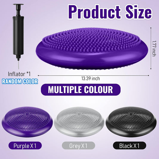Leitee 3 Pcs Inflated Wobble Cushion Exercise Wiggle Seat for Sensory Flexible Seating Wobble Board Balance Disc Sensory Wiggle Seat Pad for Office Chair with Air Pump