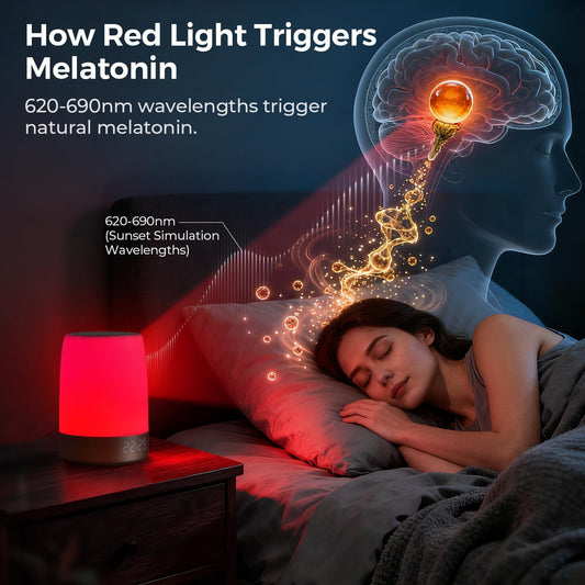 Smart Red Light Therapy Lamp & Sleep Sound Machine for Bedroom with Alarm Clock, 32 White Noises Sound Machine, Night Light with App Control, 5-Level Red Light (620–690nm), 2600mAh Battery(Large)