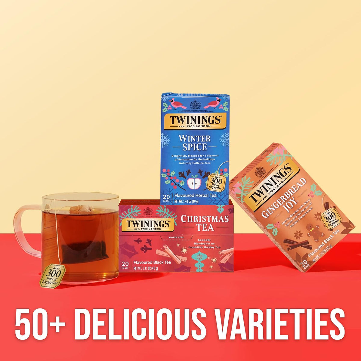 Twinings Christmas Tea, Holiday Spiced Black Tea Bags, 20 CT Box (6 Pack)