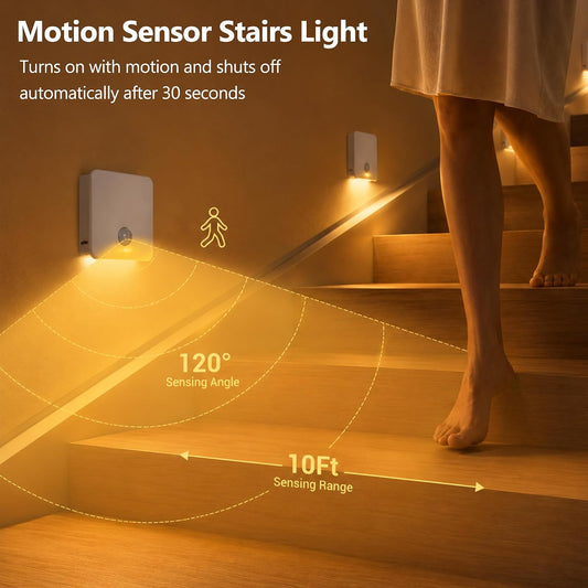10 Pack Rechargeable Stair Lights Indoor, Motion Sensor Stairway Lights Indoor with 3000K Soft White, Wireless Closet Lights with Magnetic Mount, Portable LED Night light for Hallway, Cabinet, Bedroom