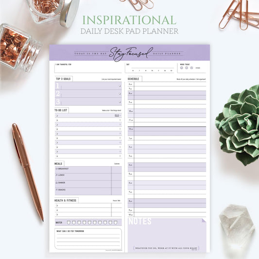 Daily Notepad Planner To Do Schedule - Stay Focused 50 Tear off Premium Made USA (Rose Pink)