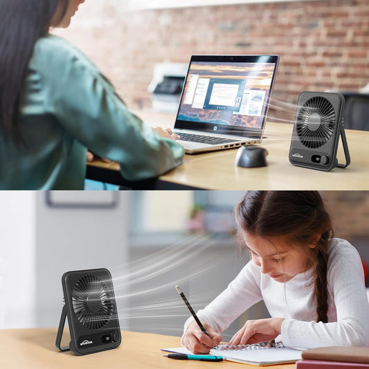 WHATOOK Small Desk Fan Personal Fans: 5000mah 25 Hours Battery Office Quiet Mini Desktop Fan Portable Rechargeable Travel Essentials (Purple, 2000 mAh)