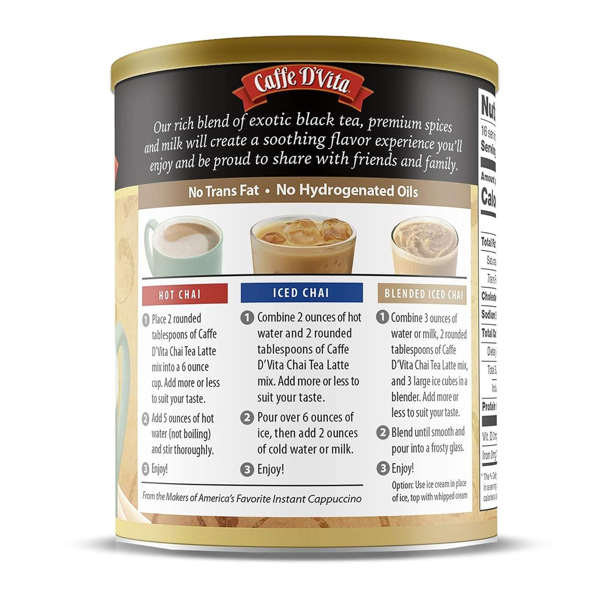Caffe D'Vita Spiced Chai Latte Mix - 1 Lb Can, 6-Pack
