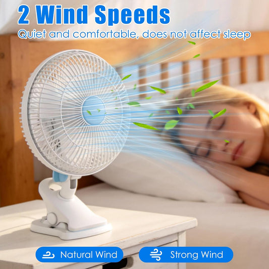Oscillating Clip On Fan, 8.66 Inch 2 Speeds Quiet Clamp Fan with 90° Oscillating & Tilting Angle Desktop Wall Mount for Home Office Dorms Strollers with 4FT Cord