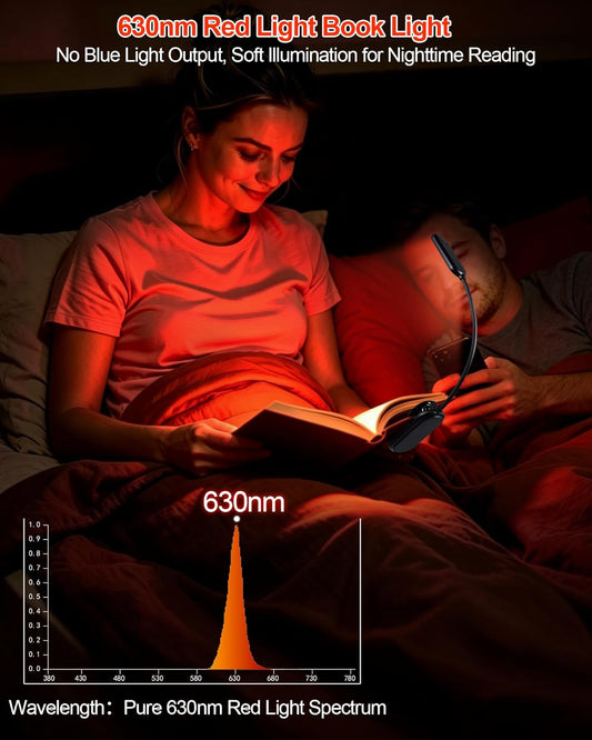 630nm Red Book Light for Reading at Night - Zero Blue Light, Dimmable Reading Lights for Books in Bed, LED Book Lamp Clip on, Gift for Students Parents Nurse Studying Travel (1 Pack)
