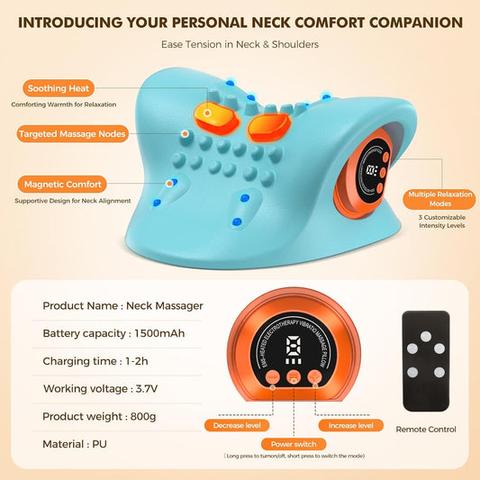 Neck Massager 2026 New Upgrade 3 in 1 Portable Massager with Heat &Comfortable Stretching–Adjustable Intensity for Neck & Shoulder Relaxation at Home, Office, Travel
