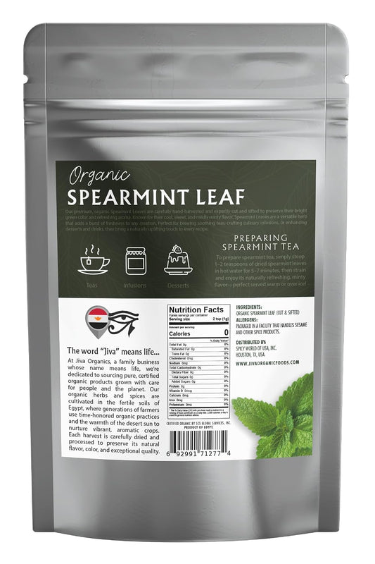 Jiva Organics Spearmint Leaf (Cut & Sifted) 1 Pound | Fresh Aroma, Premium Quality, Non-Irradiated Herbal Mint Leaves