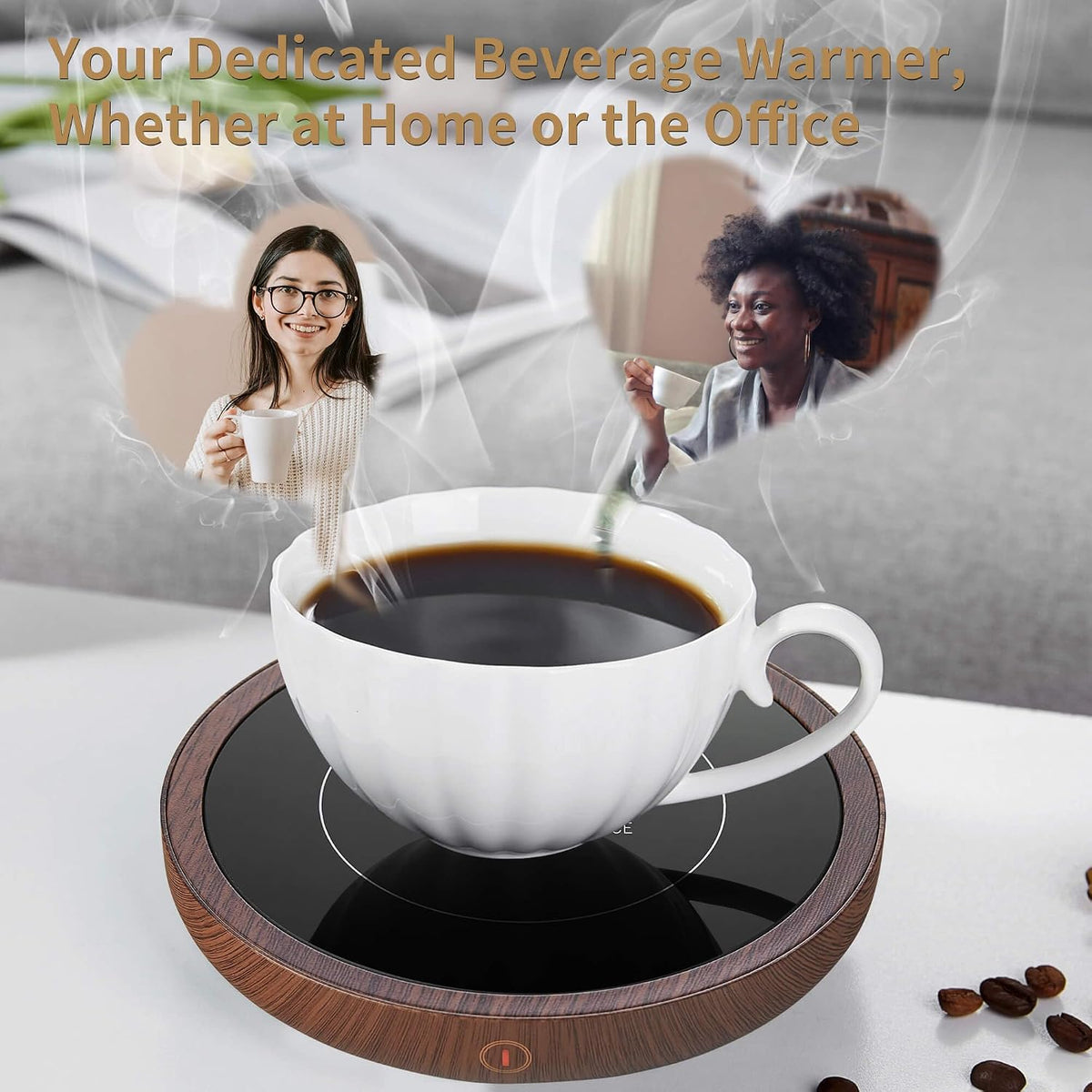 Coffee Mug Warmer for Desk 4H Auto Shut Off, Smart Coffee Cup Warmer with 3 Temperature Setting, Electric Mug Warmer Plate for Coffee, Milk, Tea (White)