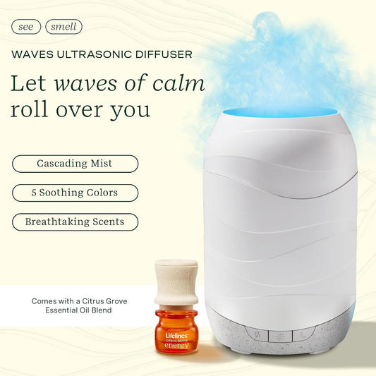 Lifelines Cloud Ultrasonic Essential Oil Diffuser with Essential Oil Blend, 300ml - Aromatherapy Diffuser with Soothing Mesmerizing Raindrop Effect & Auto-Shutoff Feature - Home & Bedroom Essentials