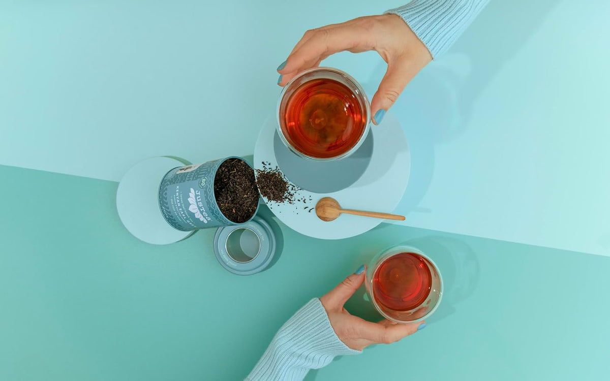 JusTea KENYAN EARL GREY Loose Black Tea, 40+ Cups Tin + Spoon, 4/5 Caffeine