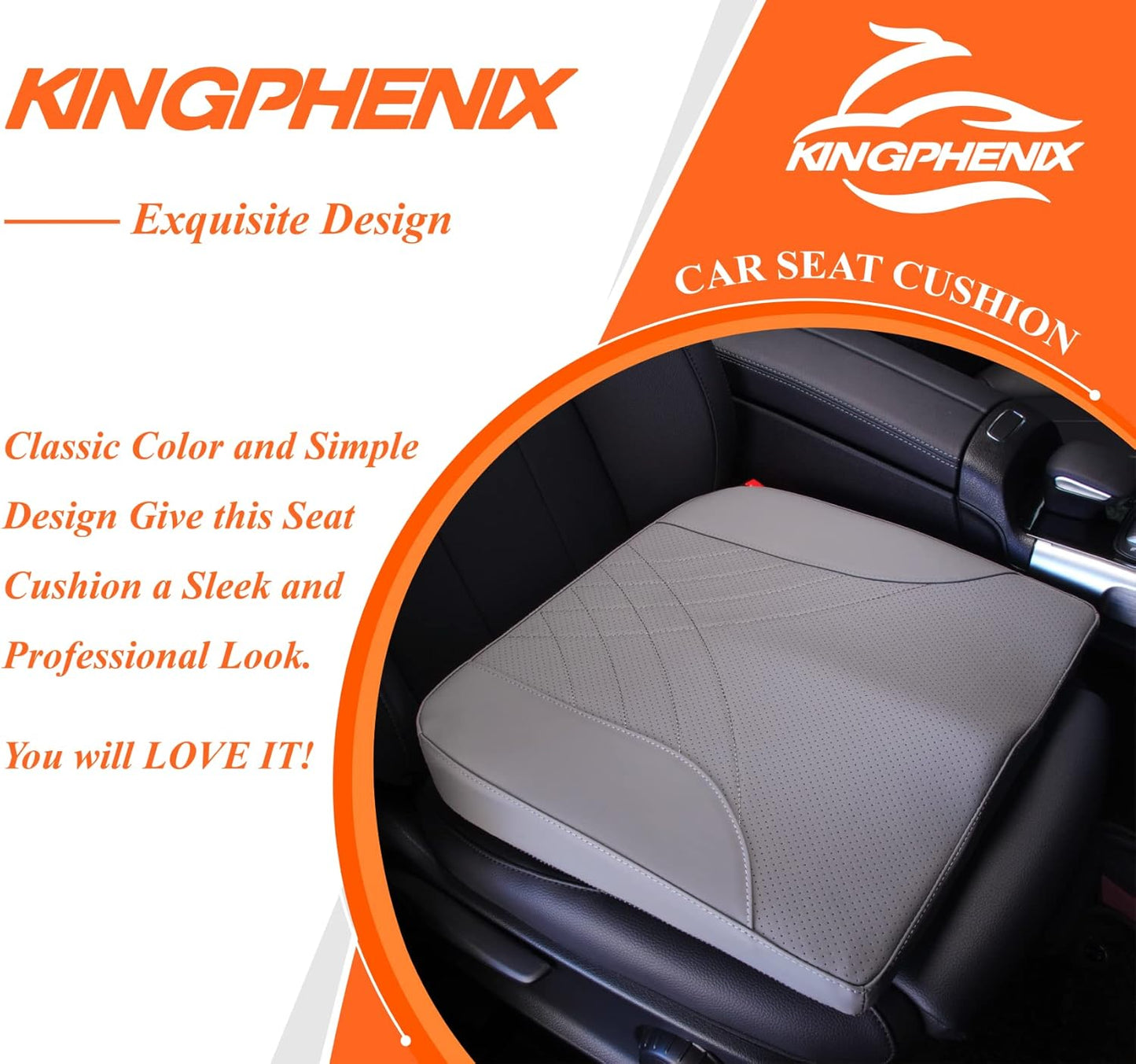 kingphenix Premium Car Seat Cushion, Memory Foam Driver Seat Cushion to Improve Driving View- Coccyx & Lower Back Pain Relief - Seat Cushion for Car, Truck, Office Chair (Leather Black)