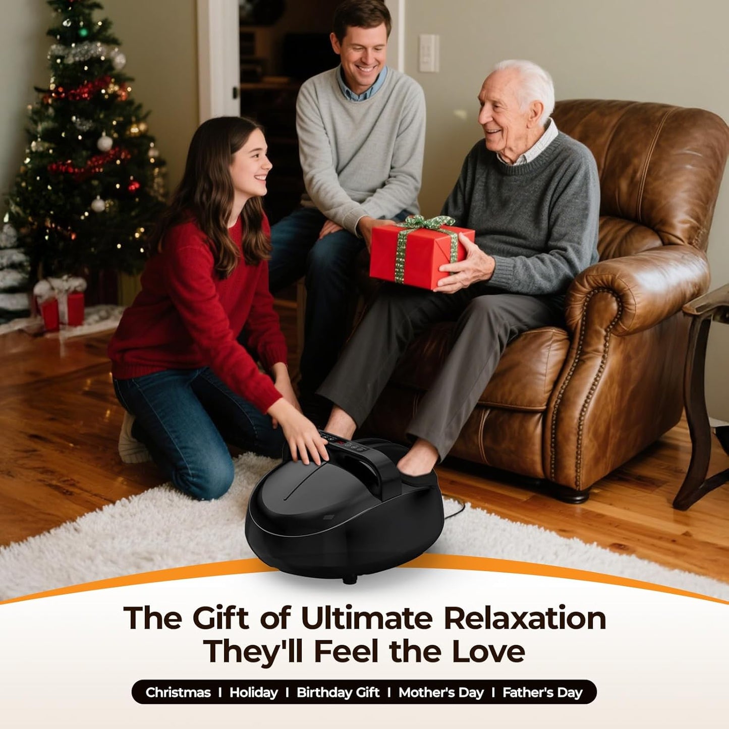 Foot Massager with Heat, 4 Modes & Vibration & Compression & Rolling for Feet Toes Relief, Electric Shiatsu Foot Massager with Remote, Fits Up to Men's Size 13, Gift for Women Men Father's Day