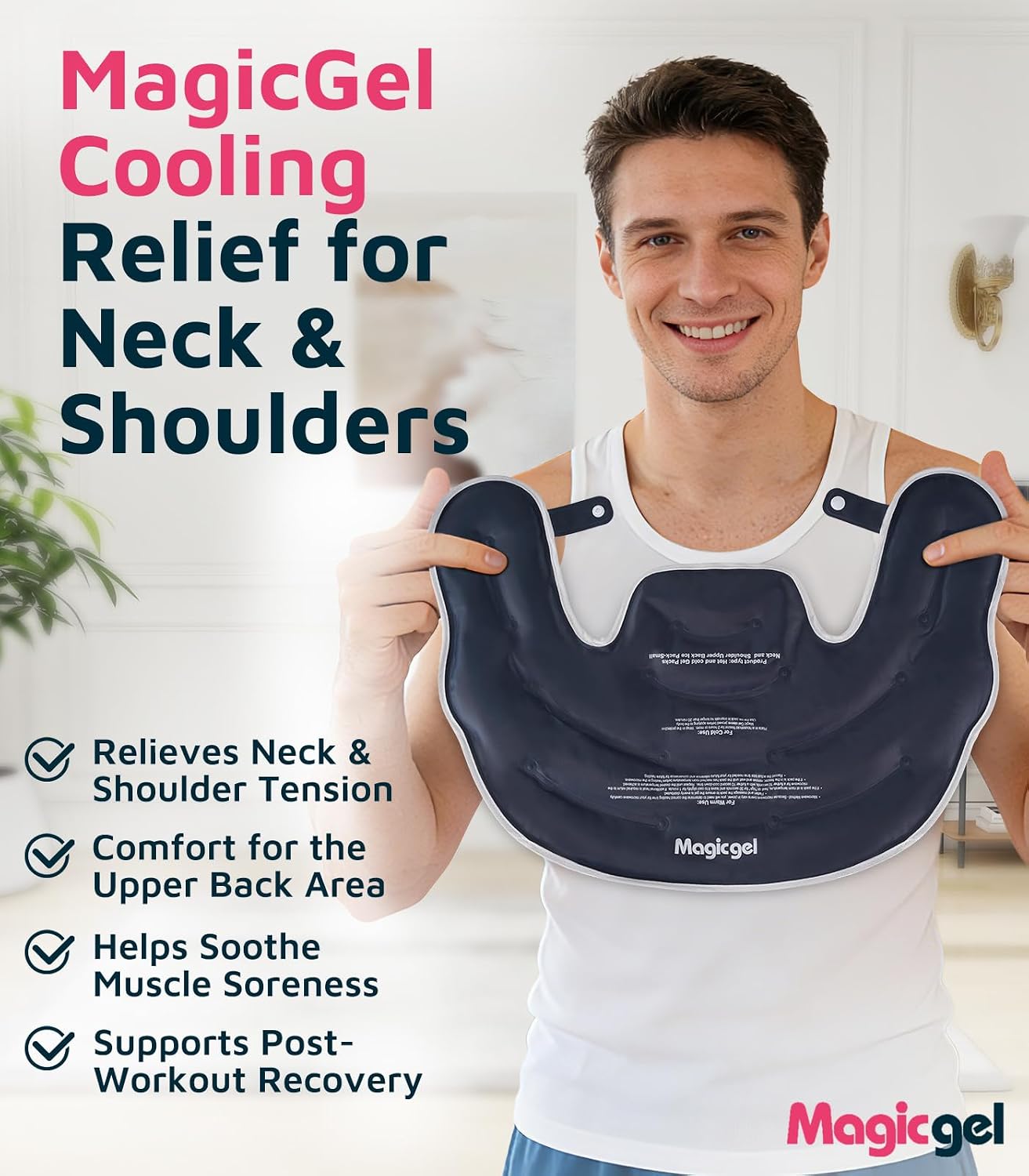 Magic Gel Ice Pack for Neck and Shoulders, Reusable Cervical Ice Pack Wrap for Neck Pain Relief, Flexible Gel Cold Pack for Shoulder Surgery Recovery, Rotator Cuff Injuries, Physical Therapy - Large