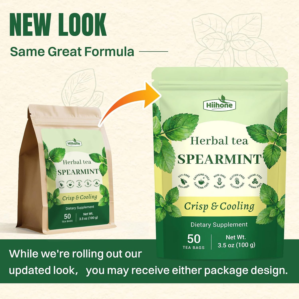 Spearmint Tea Bags 50 Count – Caffeine-Free Smooth Mint Tea, After Meals