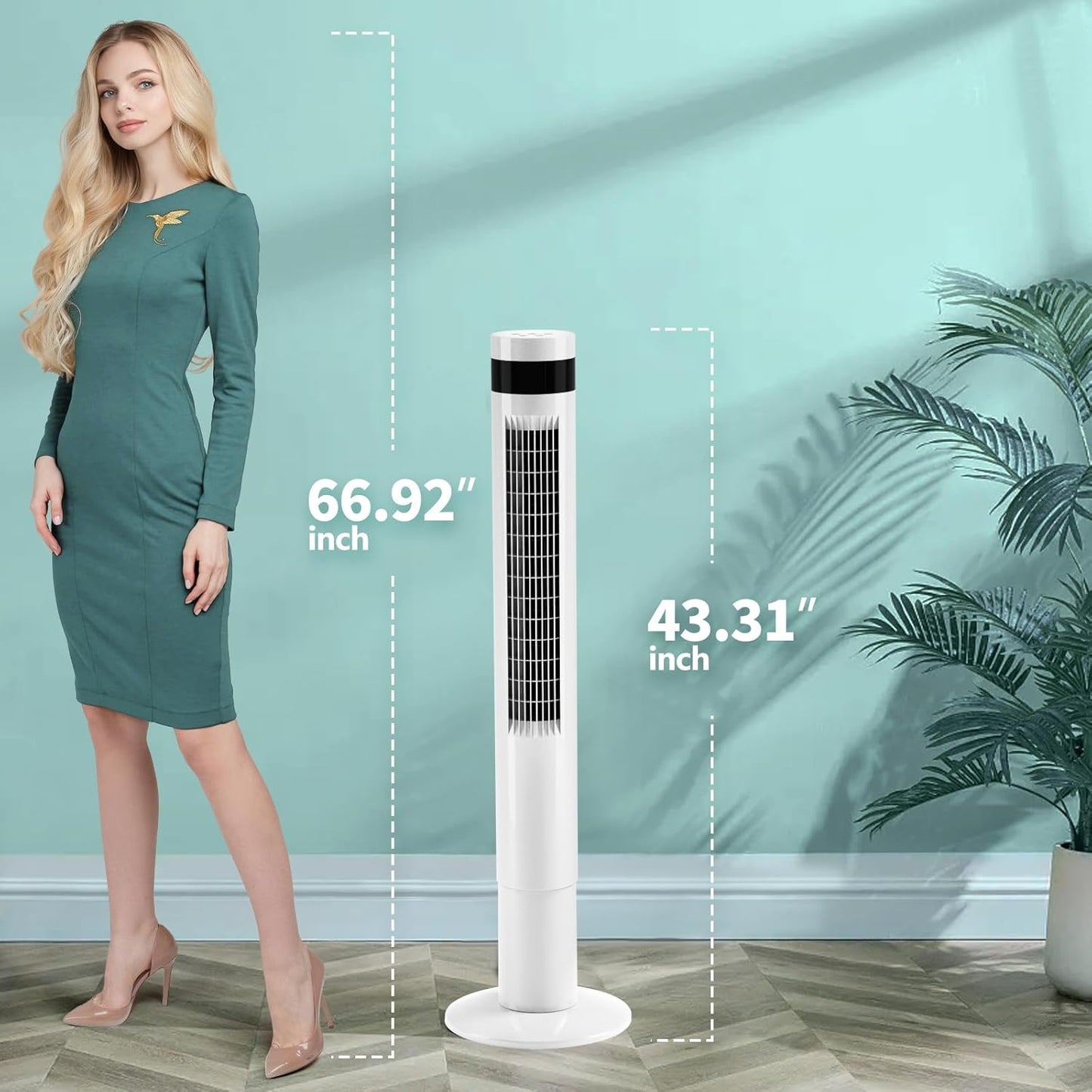 Antarctic Star Tower Fan 85°Oscillating Fan Quiet Cooling 12H Timer Remote Control Bladeless Electric 3 Speeds Wind 3 Modes, 42INCH, PINK