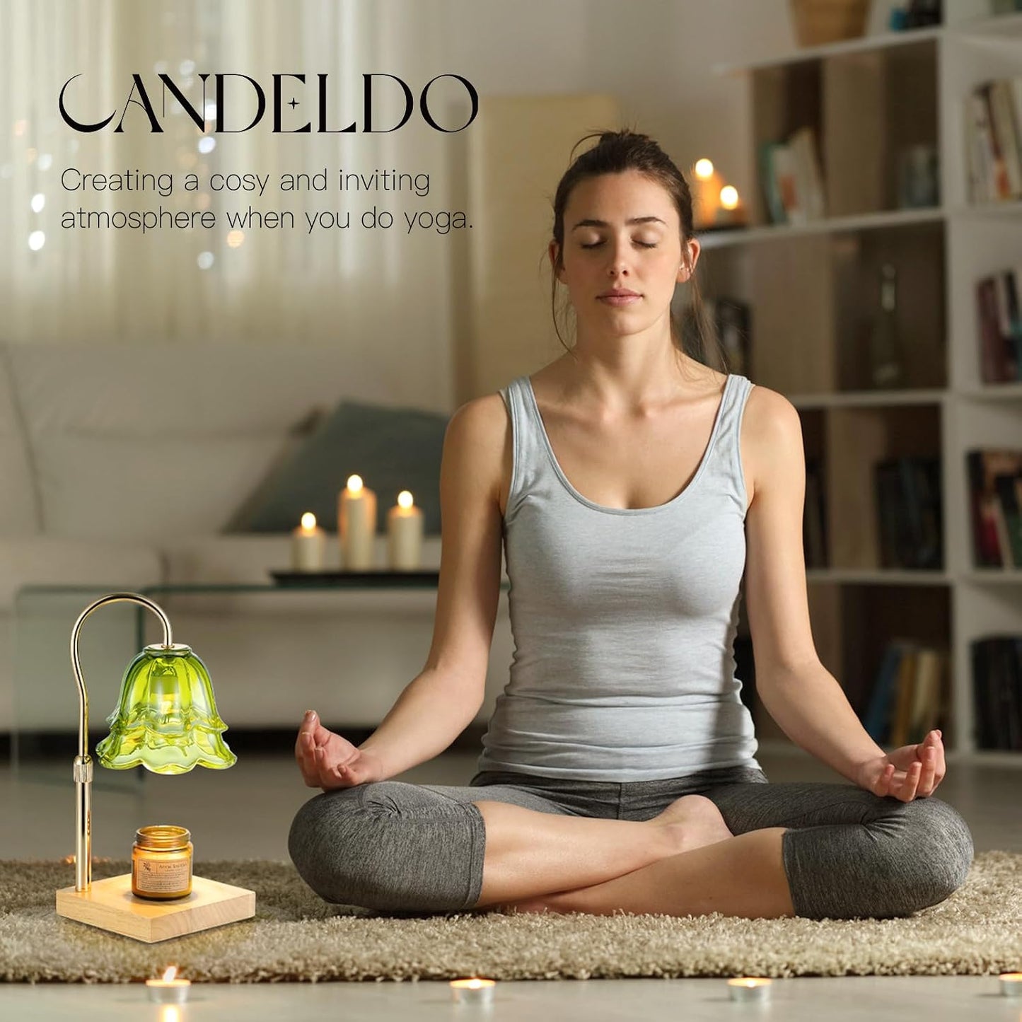 Candeldo Candle Warmer Lamp with Timer: Flower Gold Candle Lamps Height Adjustable Wax Melt House Warming Gifts New Home Decor Mothers Day Birthday Gift for Women Mom