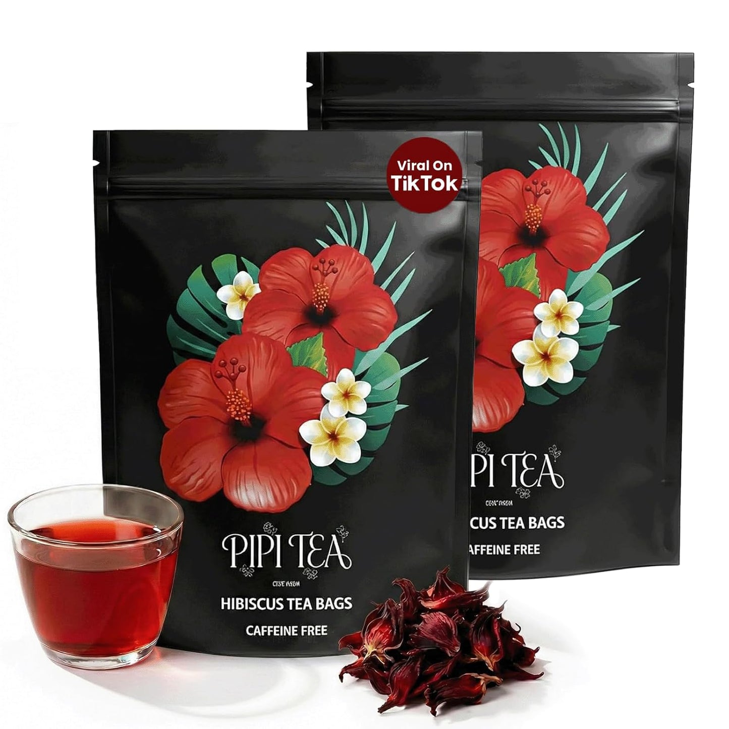 Pipi Tea Hibiscus Tea Bags Organic,100% Natural Organic Hibiscus Tea Bags,Natural Sweet & Sour Flavor,Caffeine-Free,30 Bags (1 Bag)