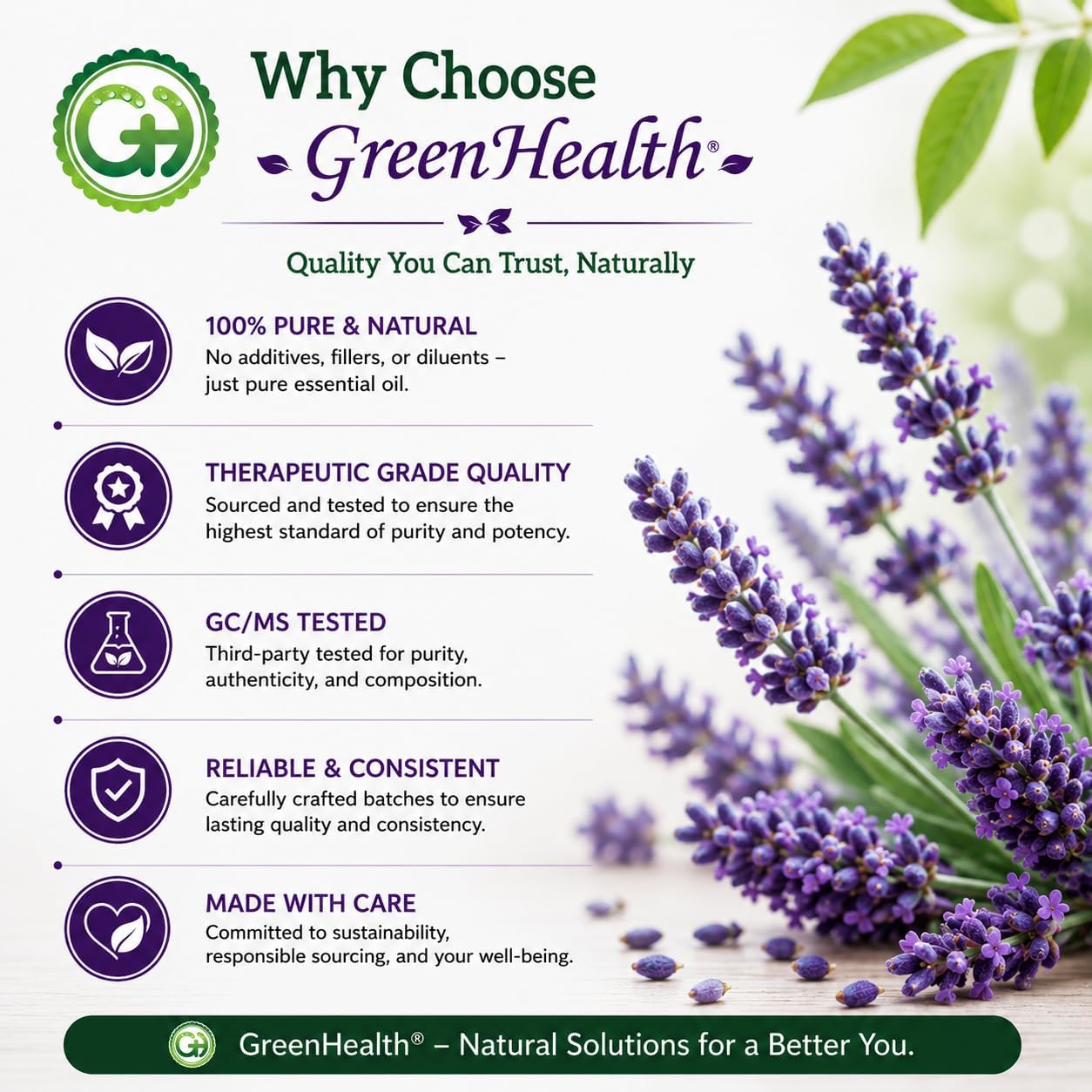 2 Bottles – GreenHealth Lavender Essential Oil – 16 fl oz Each (32 fl oz Total) – 100% Pure & Uncut – Aluminum Bottles – Bulk Lavender Oil for Diffuser, Aromatherapy, Soap Making & Candles