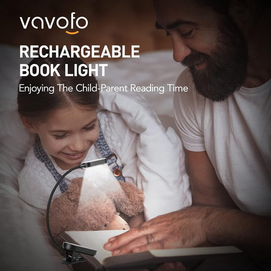 VAVOFO Rechargeable Book Light, 14 LEDs Eye Care Clip On Amber Reading Light for Bookworms Reading in Bed with 9 Colors 9 Brightness (White-Blue)