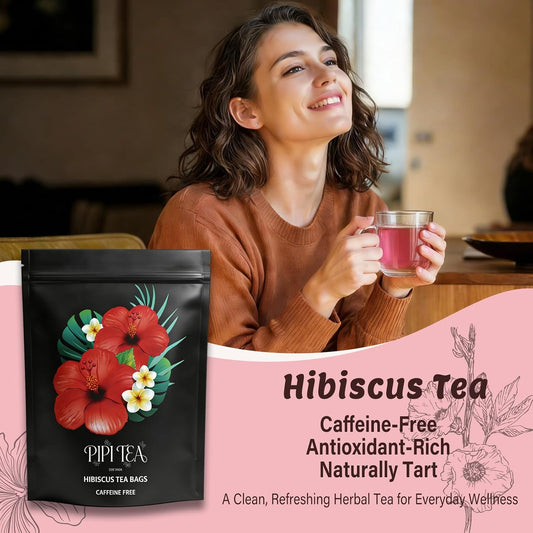 Pipi Tea Hibiscus Tea Bags Organic,100% Natural Organic Hibiscus Tea Bags,Natural Sweet & Sour Flavor,Caffeine-Free,30 Bags (1 Bag)