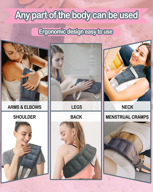 Long Heating Pad for Neck and Shoulders and Back Weighted Microwavable Moist Heated Neck Wrap Hot Pack Microwave Heatable Bag Warm Compress Reusable with Handles 33.5"*5.9" Unscented Grey