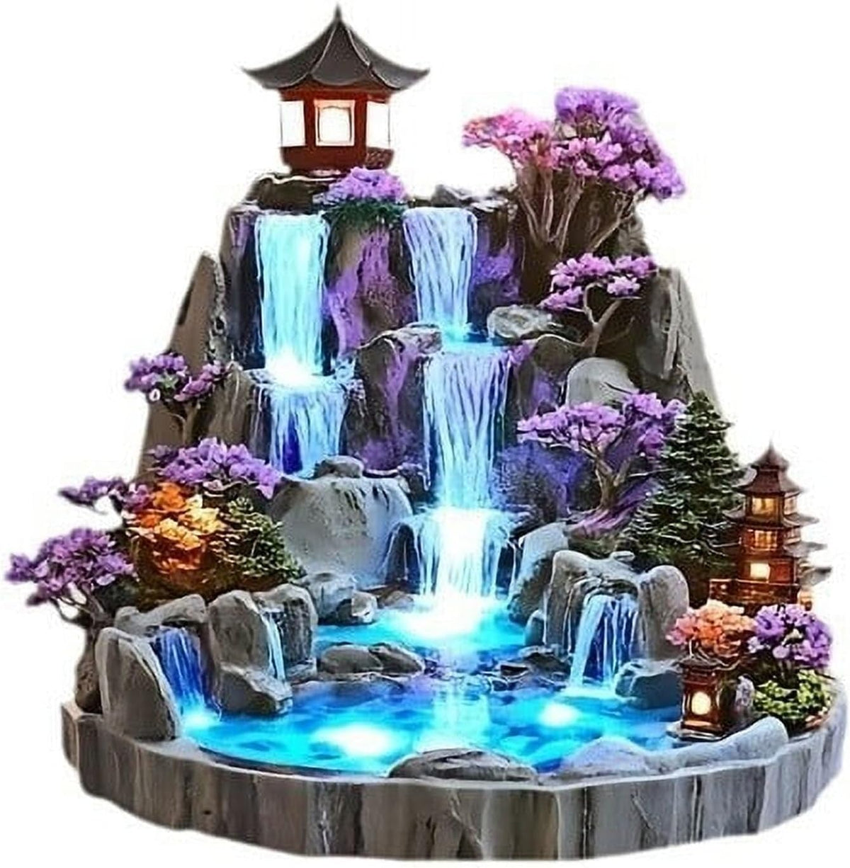 Desktop Mini Rockery Water Fountain with LED Lights, Indoor Circulating Waterfall Tabletop Ornament, Relaxing Zen Decor Fountain for Home Bedroom Office Desk Living Room