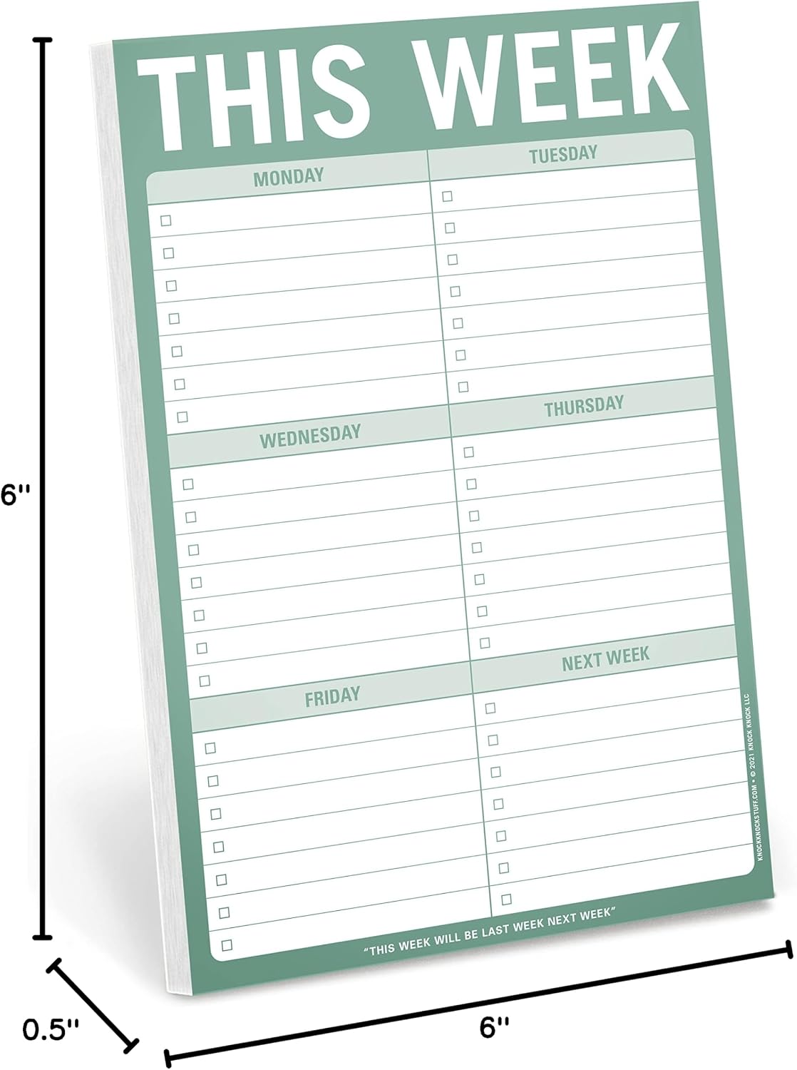 Knock Knock 1-Count This Week Pads, To Do List Notepads, 6 x 9-inches each (Sage Green)