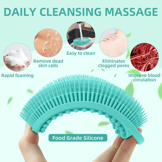 Silicone Body Scrubber 4 Pack, Double-Sided Silicone Loofah Shower Body Scrubber for Men & Women, Soft Exfoliating Silicone Bath Scrubber with Hanging Handle, Quick Foaming Body Wash Scrubber 4 colors