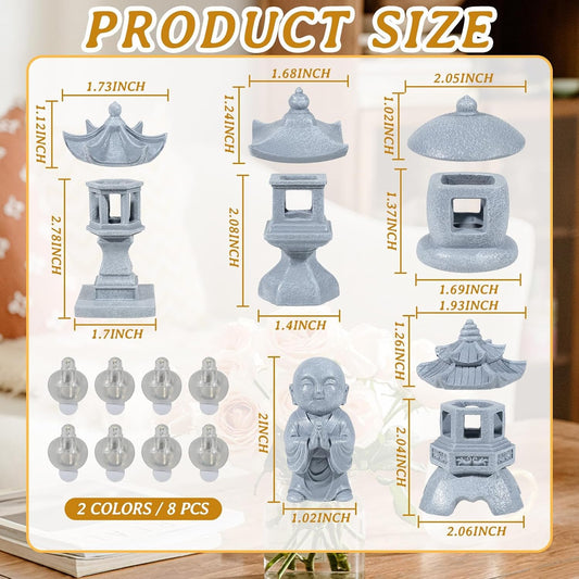 Exasinine Mini Pagoda Garden Statue, Japanese Style Pagoda Lantern Figurines Japanese Garden Decor for Zen Garden, Aquarium Landscape, Micro Yard & Meditation Space Decoration