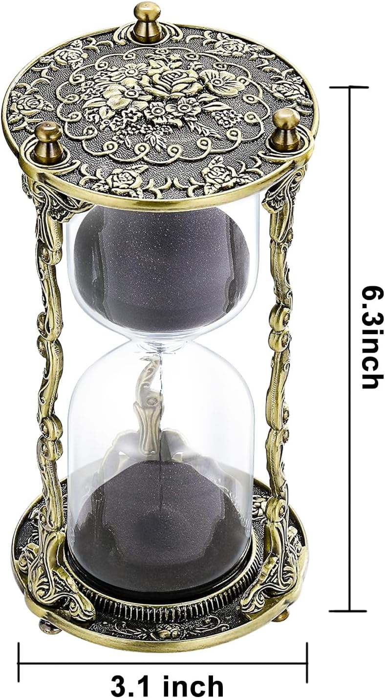 SuLiao Hourglass Sand Timer 60 Minute, 60 Min Mandala Rose Engraving Brass Gold Sand Clock,Antique Reloj De Arena 1 Hora, One Hour Glass Sandglass for Gift Home Office Desk Decor