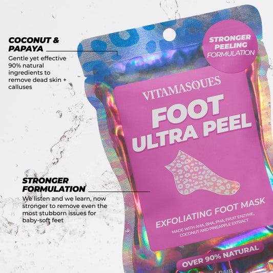 Vitamasques Foot Peeling Mask - 5 Pairs Professional Korean Exfoliating Foot Mask for Dry Cracked Feet & Callus Removal, Feet Peeling Masks that Remove Dead Skin for Soft Heels with AHA BHA PHA