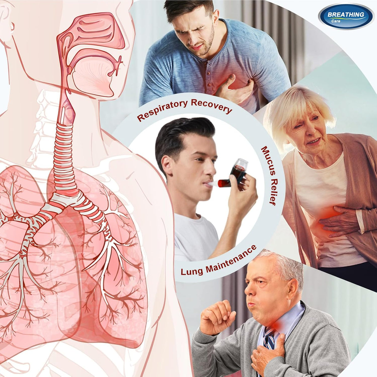 Flutter Valve Breathing Exercise Device for Lungs, Portable Lung Exerciser & Mucus Clearance Device, Adjustable Resistance for Mucus Removal