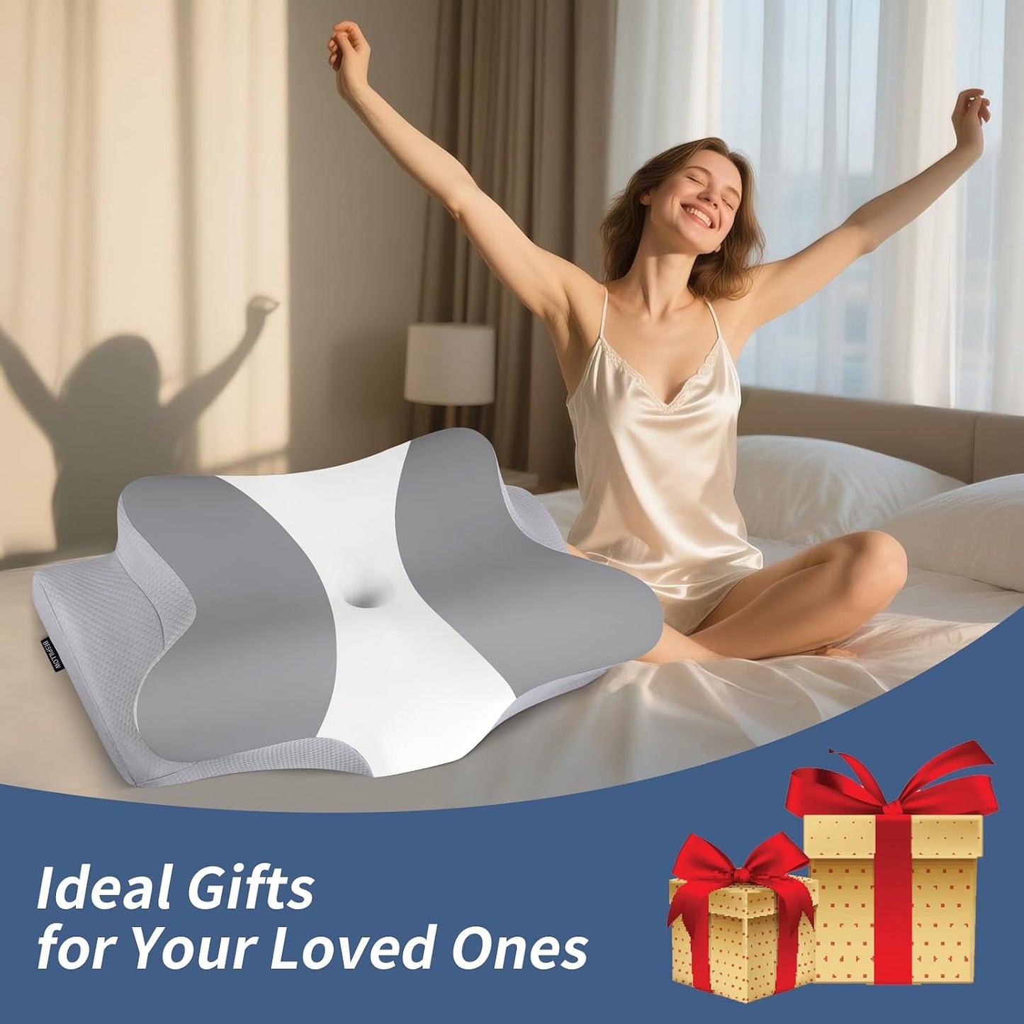 Cervical Neck Pillow for Pain Relief, Ergonomic Memory Foam Support Pillow | Orthopedic contour cervical pillow, made of premium cooling memory foam. Ideal for side, back & stomach sleepers
