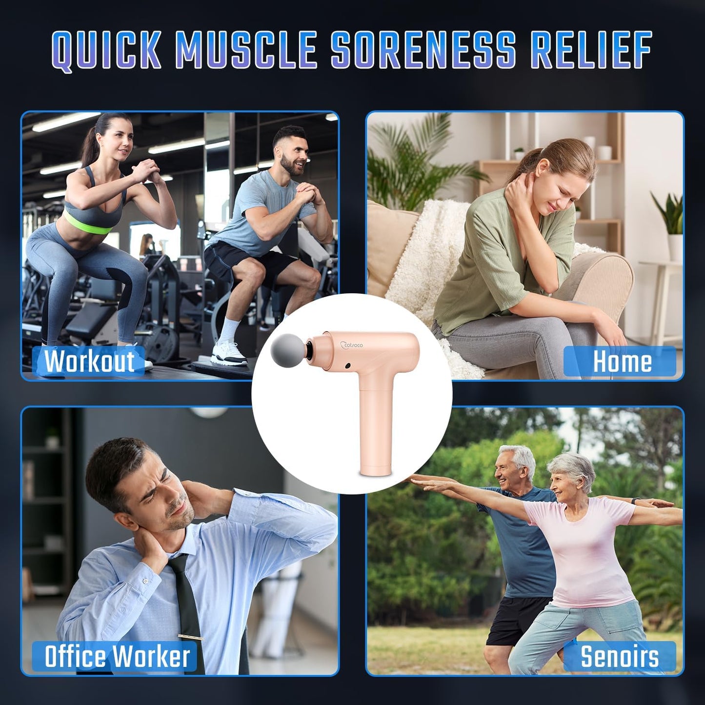 cotsoco Massage Gun Deep Tissue, Muscle Massage Gun with 9 Attachment Heads 20 Speeds & Silent Brushless Motor for Pain Relief, Handheld Percussion Back Massager Gun, Fathers Day Dad Gifts(Black)