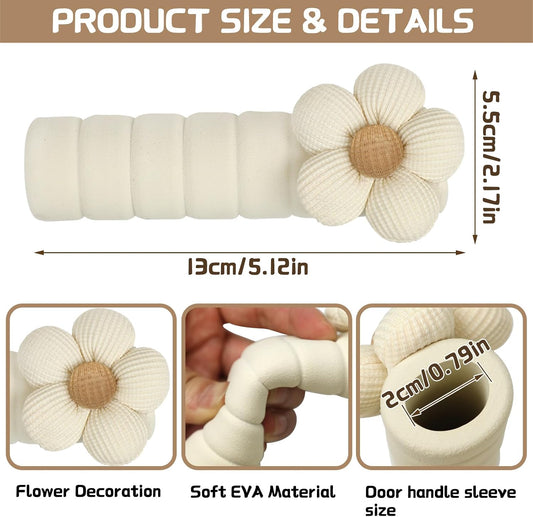 2Packs Door Handle Covers,Flower Pattern Anti-Static Door Knob Covers for Anti-Scald Antifreeze Hands Anti-Collision Door Knob Protector Covers for Home Bedrooms Bathrooms Doors (White)