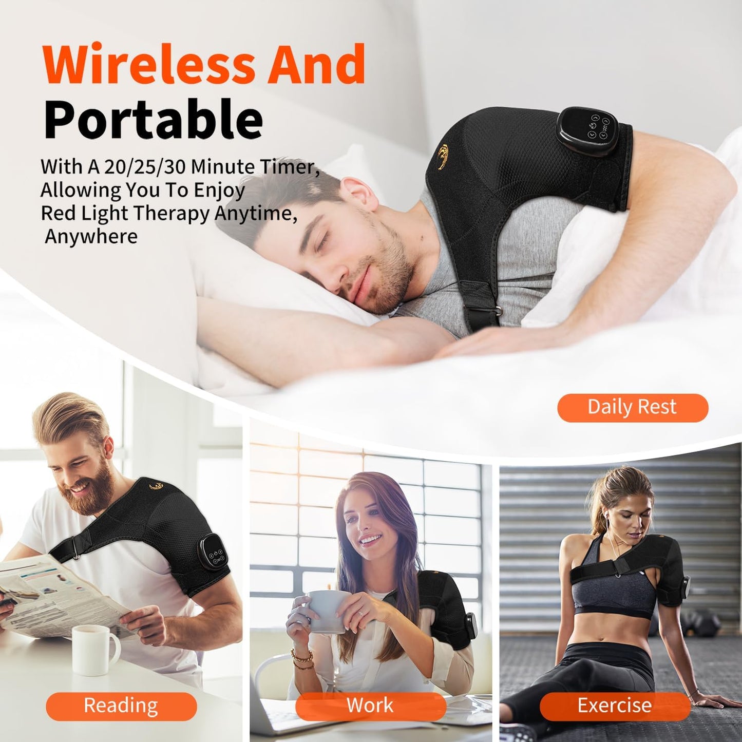 Seenew Red Light Therapy for Shoulder with Heat Massage, Portable Heated Shoulder Pad with Rechargeable Controller, Red Light Therapy Wrap with 216 Beads 660nm & 850nm for Men and Women