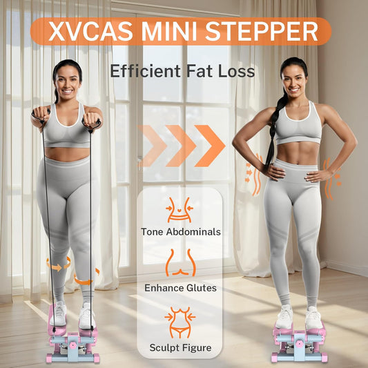Mini Steppers for Exercise At-Home, Step Fitness Machines with Resistance Bands and LCD Monitor, Mini Stair Stepper with 220 LBS Loading Capacity for Daily Workout