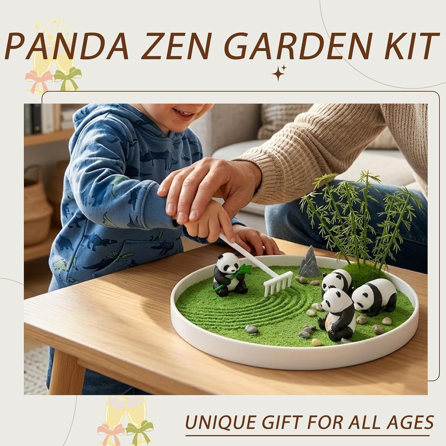 Panda Desktop Zen Garden Kit,for Home Office Desk Decor & Stress Relief