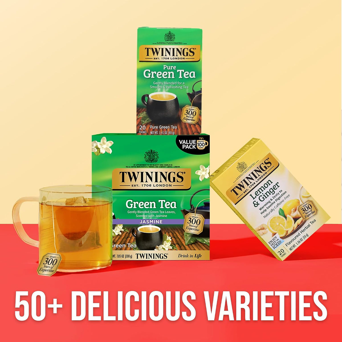 Twinings Green Tea with Jasmine Individually Wrapped Bags, 100 Count (Pack of 1), Fragrant Floral Scent, Caffeinated, Enjoy Hot or Iced, 100 Teabags