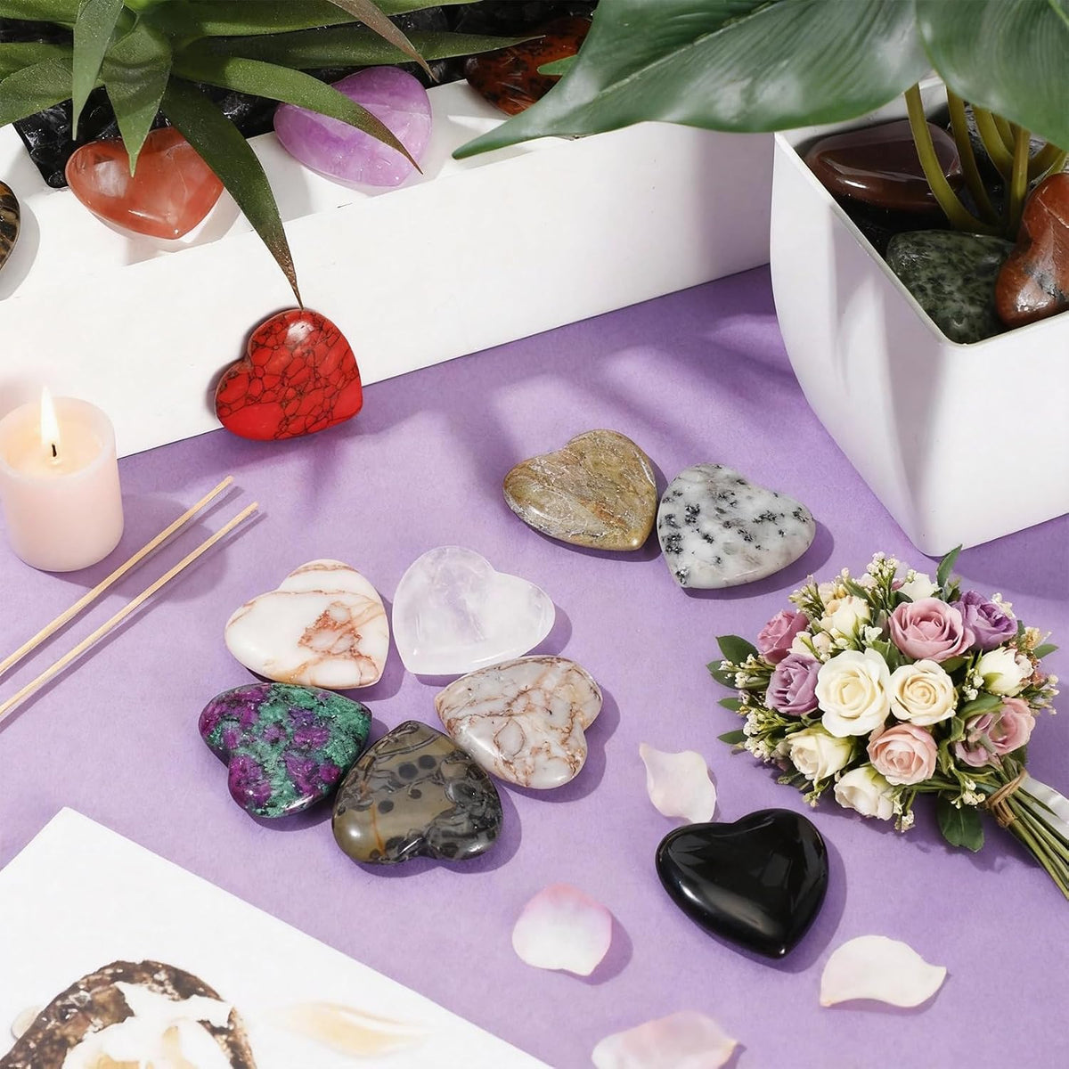 Nuenen 72 Pcs Heart Worry Healing Stone 0.8 in Polished Crystal Chakra Gems