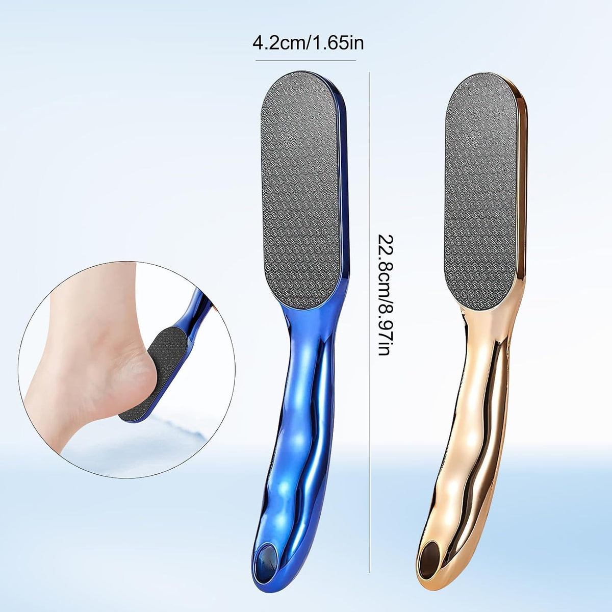 2pcs Hard Skin Remover Nano-Glass Foot File, Nano Glass Foot File with Non-Slip Ergonomic Handle, Professional Foot Care Tools (Gold+Blue)