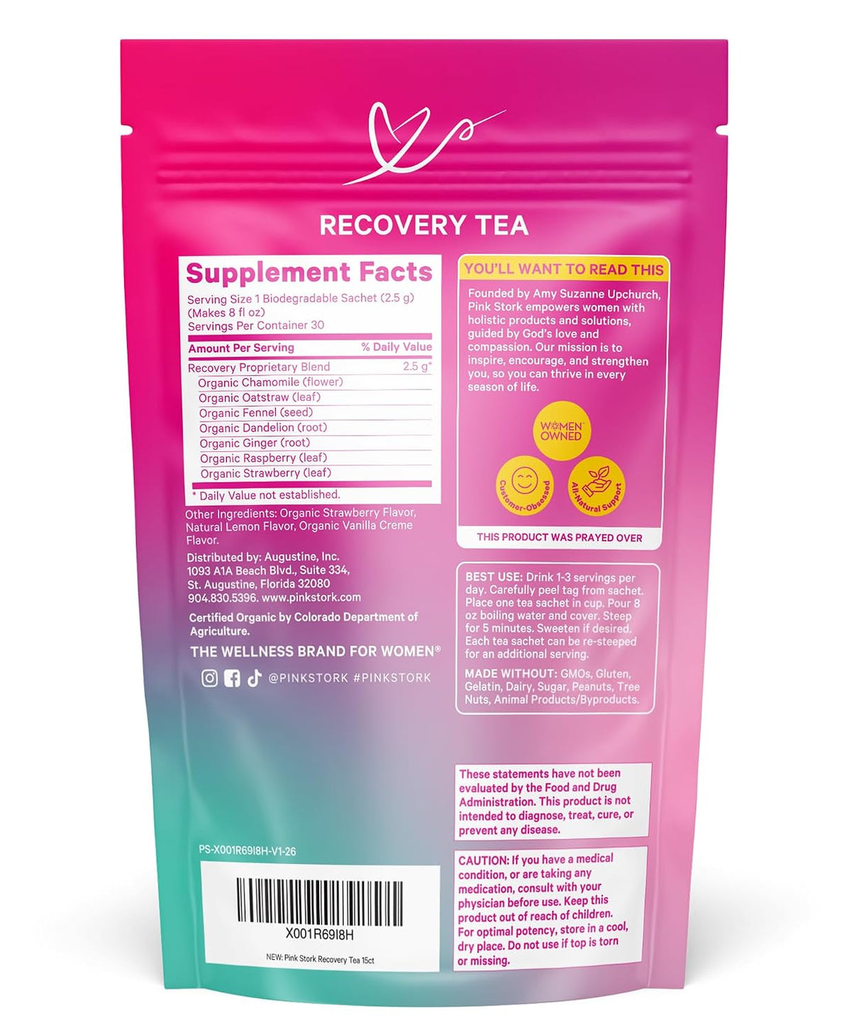 Pink Stork Postpartum Recovery® Herbal Tea, Strawberry, 15 Sachets