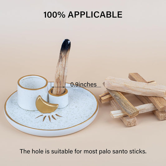 ZenBless Multifunction Incense and Candle Holder for Burning Sage, Palo Santo, Incense Sticks - 5.9" Ceramic Ash Catcher Tray for Meditation Room Home Decor Spritual Gifts (Gold)