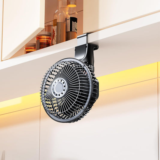 Cabinet Fan, Under Cabinet Kitchen Fan, 2-in-1 Hanging & Wall Mounted Fan, 3-Speed Adjustable, 180° Flip & 360° Rotation, Strong Airflow, Removable Design for Kitchen, RV, Home Cooling