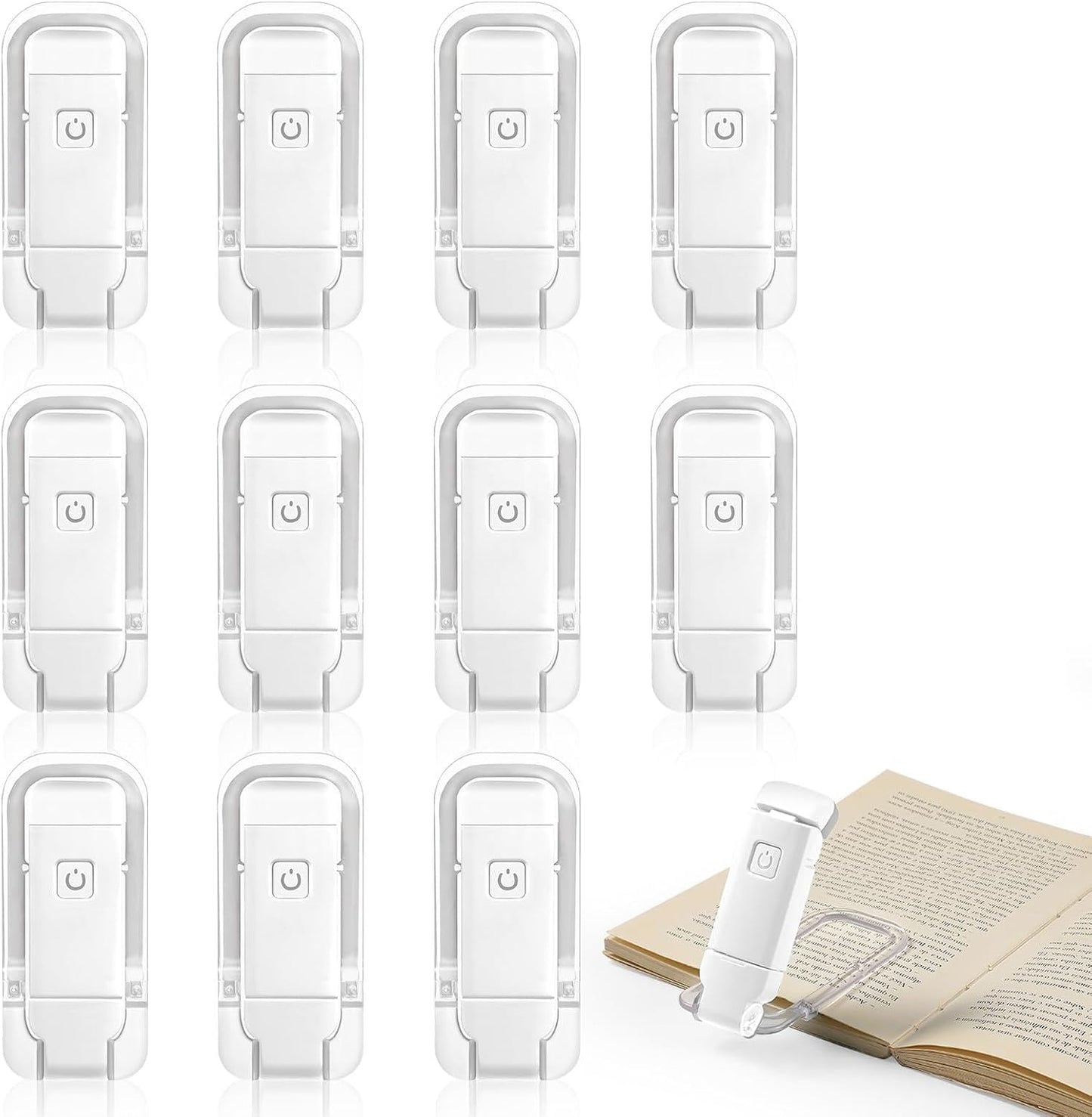 VZZNN 12 Pack Reading Light,Rechargeable Book Light for Reading in Bed,Clip-On Book Lights with 3 Color Temperature,Bulk Gifts for Book Lovers Kids Adults(White)