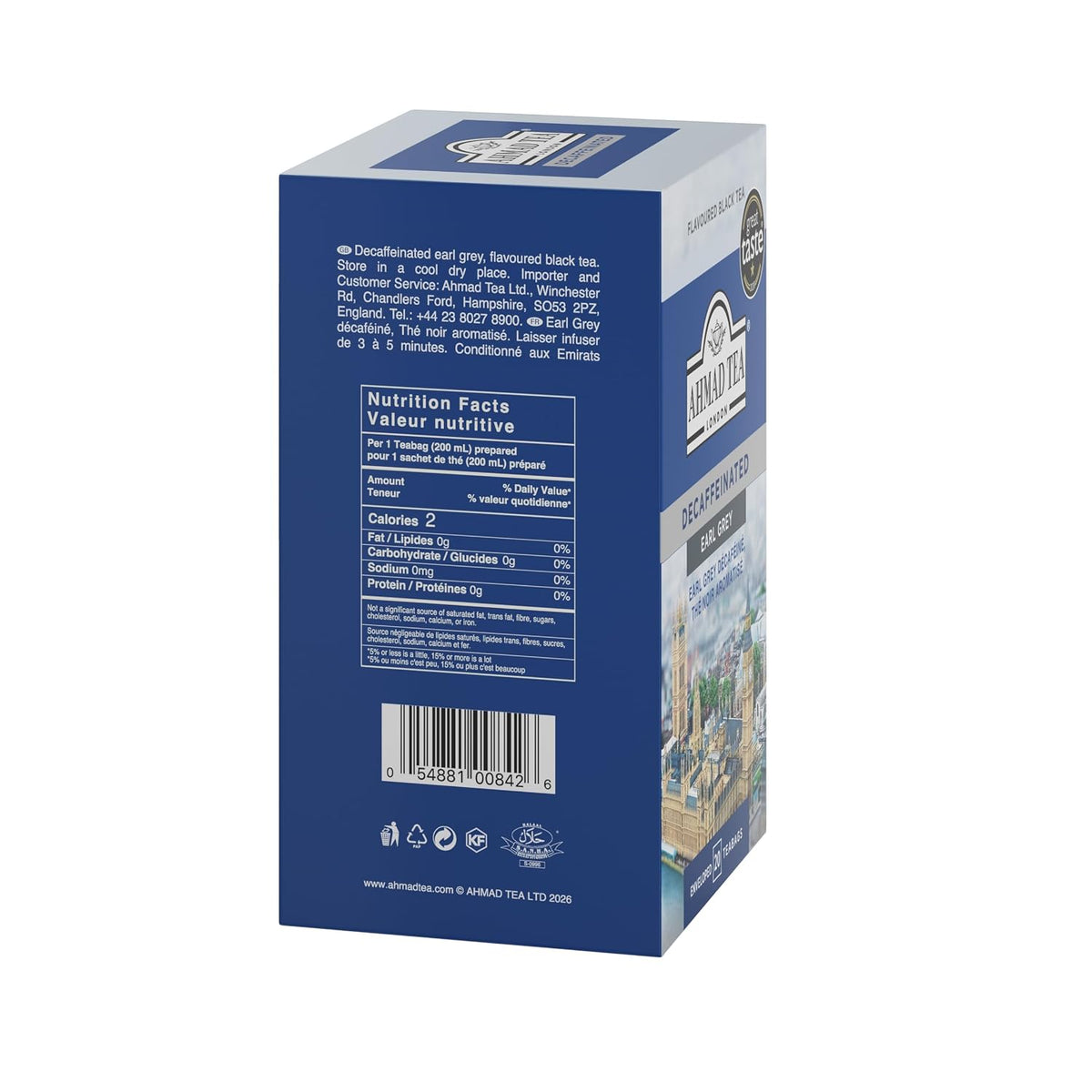 Ahmad Tea, Decaffeinated Earl Grey Tea, 20 Tagged and Aluminium Foil Envelopes (Pack of 2)
